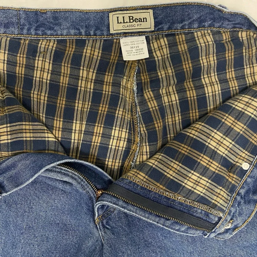 L.L.Bean Men's Classic Fit Straight Blue Denim Jeans Lined 5-Pocket